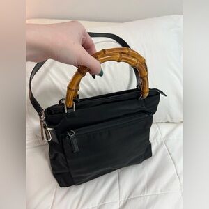 Gucci Bamboo Handle Black Nylon Tote / Shoulder Bag